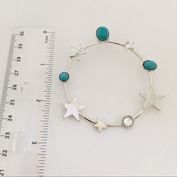 Celestial Star Turquoise Crystal Silver Tone Constellation Hoop Earrings NWT - Picture 5 of 6